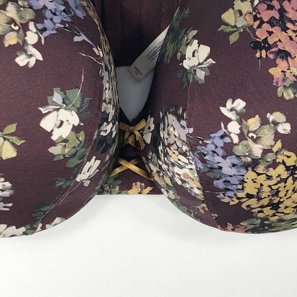 Cacique 40F Bra Full Coverage Maroon Floral Print Underwire Plus Size Stretch 70 - Picture 6 of 13
